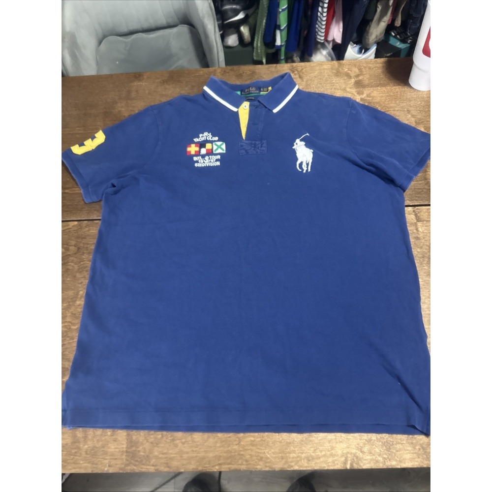 Polo Ralph Lauren Men's SZ XL Blue Yacht Club Big Pony Mesh SS Polo Shirt Rugby
